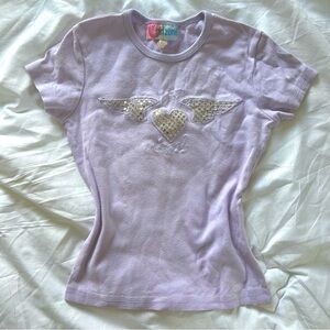 Vintage Y2K Angel Bling Crystals Lilac Purple Baby Tee fits XS or S
